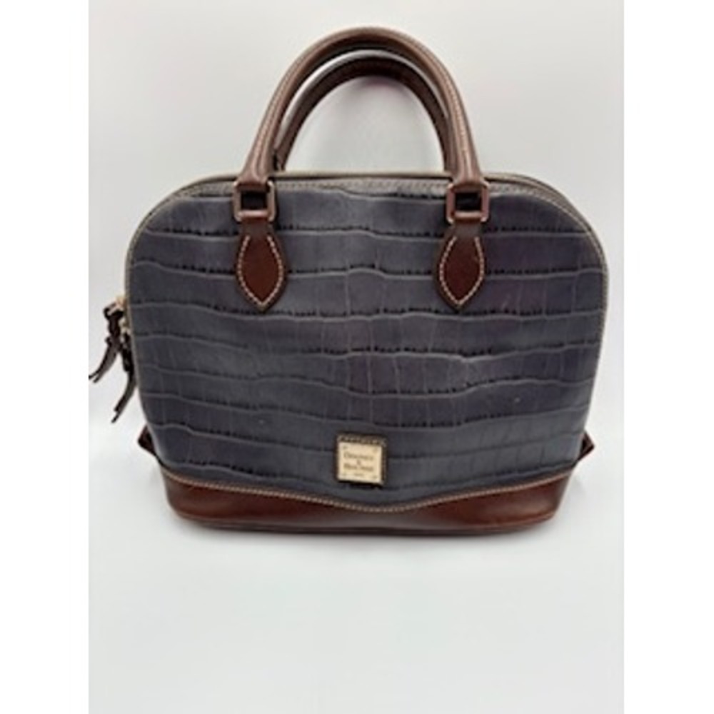 Dooney & Bourke Croc Embossed Satchel Navy Brown Leather Dome Bag Medium